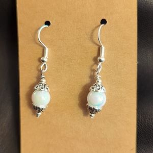 Dainty earrings pearl tone beads
